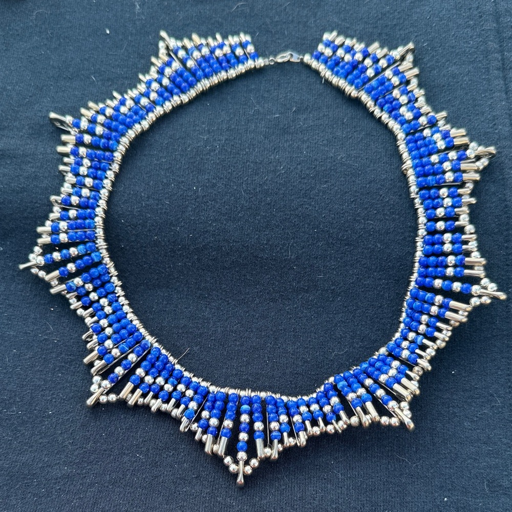 Elegant Blue and Silver Beaded Necklace